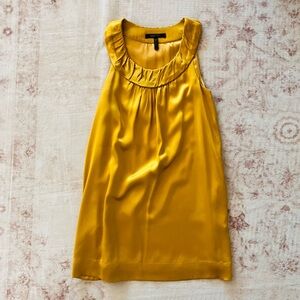 Silky BCBG Mustard Yellow Sleeveless Ruffled Collar Dress